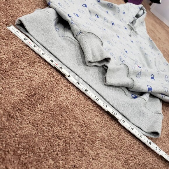 Champion Reverse Weave Mens Medium M Hoodie Sweatshirt Gray Grey Logo All Over - Picture 8 of 12